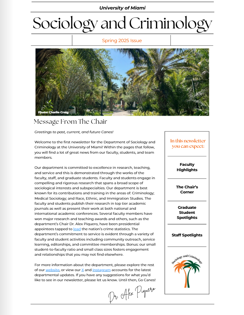 Sociology and criminology newsletter for spring 2025
